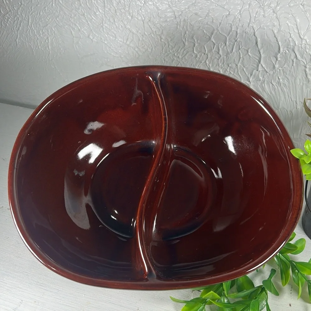 Marcrest Daisy Dot Divided Stoneware Serving Dish Bowl VTG Farmhouse Country